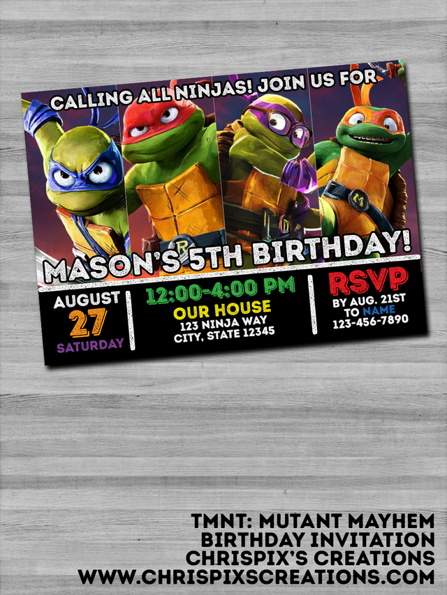 Ninja Turtle Invitation, Ninja Turtles Party, TMNT Invitation, Teenage  Mutant Ninja Turtle Invitations, TMNT Birthday Invitation 