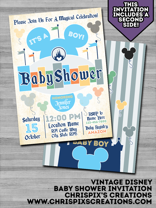 Vintage Disney Baby Shower Invitation Boy